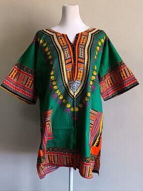 Dashiki Tribal Medium Unisex Tunic Top, Bold Multicolor Boho Traditional African